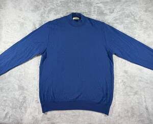 Montechiaro Men's Blue Mock Neck Long Sleeve Merino/Virgin Wool Blend Sweater, L